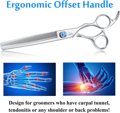 7" 50 Teeth Thinning Dog Grooming Blending Scissor, Ergonomic Pet Grooming Thinner Blender Shears Cat Trimming Texturizing Kit with Offset Handle and a Jewelled Screw 30% Thinning Rate Christmas